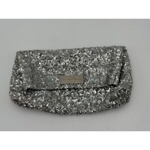Victoria's‎ Secret Silver Sequined Clutch Handbag Fold Over Magnetic Snap Purse